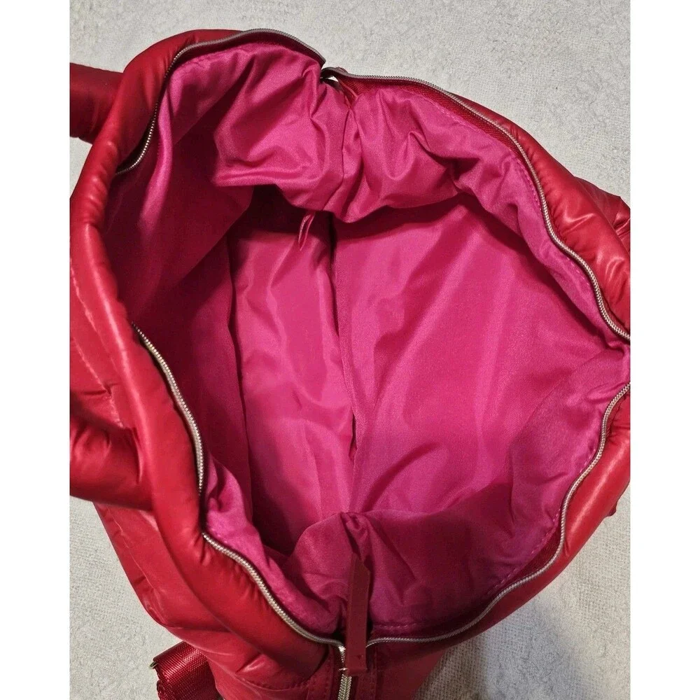 Estee Lauder Red Puffer Shoulder Bag Padded Quilted Tote Crossbody Handbag NWOT